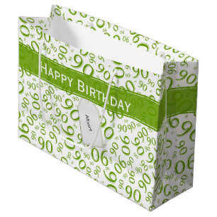 Happy 90. Random Number Pattern Green/White Große Geschenktüte