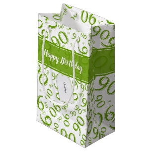 Happy 90. Random Number Pattern Green/White Kleine Geschenktüte
