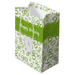 Happy 90. Random Number Pattern Green/White Mittlere Geschenktüte