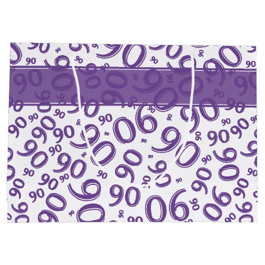 Happy 90. Random Number Pattern Lila/weiß Große Geschenktüte (Rückseite)