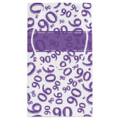 Happy 90. Random Number Pattern Lila/weiß Kleine Geschenktüte (Rückseite)