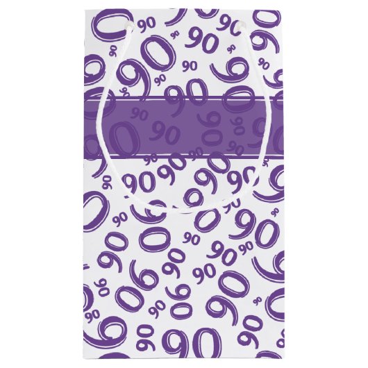 Happy 90. Random Number Pattern Lila/weiß Kleine Geschenktüte (Rückseite)