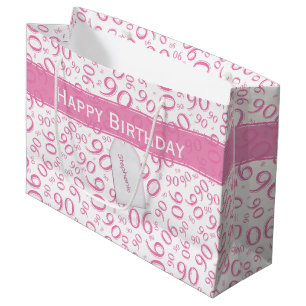 Happy 90. Random Number Pattern Pink/Weiß Große Geschenktüte