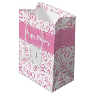 Happy 90. Random Number Pattern Pink/Weiß Mittlere Geschenktüte