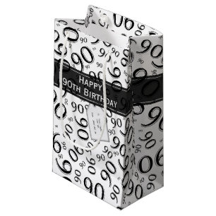 Happy 90. Random Number Pattern Schwarz/Weiß Kleine Geschenktüte