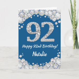 Happy 92. Geburtstag Blue and Silver Glitzer Card Karte