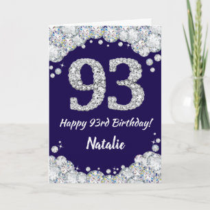 Happy 93. Geburtstag Navy Blue und Silver Glitzer Karte