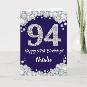 Happy 94. Geburtstag Navy Blue und Silver Glitzer Karte