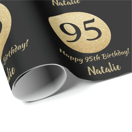 Happy 95. Geburtstag Black and Gold Glitzer Geschenkpapier (Rolleneckpunkt)