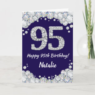 Happy 95. Geburtstag Navy Blue und Silver Glitzer Karte