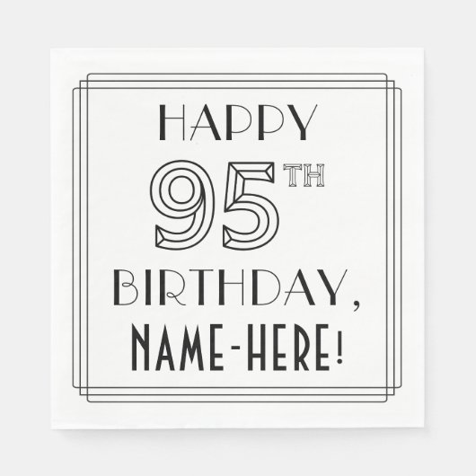HAPPY 95TH BIRTHDAY; Art Deco Style; Custom Name Serviette (Vorderseite)
