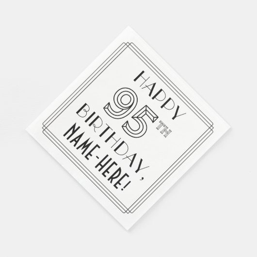 HAPPY 95TH BIRTHDAY; Art Deco Style; Custom Name Serviette (Ecke)