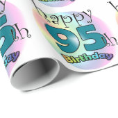 Happy 95th Birthday (blauw) Geschenkpapier (Rolleneckpunkt)