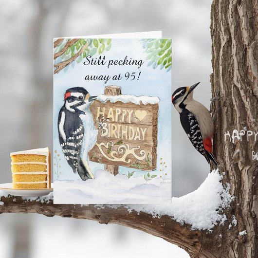 Happy 95th Birthday Downy Woodpecker Karte