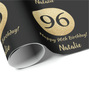 Happy 96. Geburtstag Black and Gold Glitzer Geschenkpapier