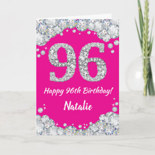 Happy 96. Geburtstag Hot Pink und Silver Glitzer Karte