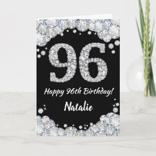 Happy 96. Geburtstagskarte Black and Silver Glitze Karte