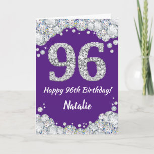 Happy 96. Geburtstagskarte Lila und Silver Glitzer Karte