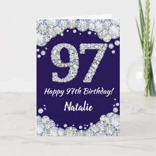 Happy 97. Geburtstag Navy Blue und Silver Glitzer Karte