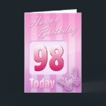 Happy 98. Geburtstag Grand Mother Great-Aunt Mum Karte<br><div class="desc">Grußseite 1: Herzlichen Glückwunsch zu Ihrem Geburtstag. Grußseite 2: Denken Sie an Sie mit Liebe an Ihren Geburtstag und wünschen Ihnen alles,  was Ihnen heute und immer Freude und Glück bringt.</div>