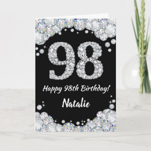 Happy 98. Geburtstagskarte Black and Silver Glitze Karte