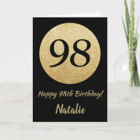 Happy 98. Geburtstagskarte Schwarz/Gold Glitzer