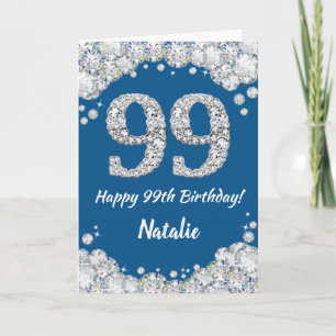 Happy 99. Geburtstag Blue and Silver Glitzer Card Karte