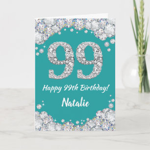 Happy 99. Geburtstagskarte Aquamarin und Silver Gl Karte