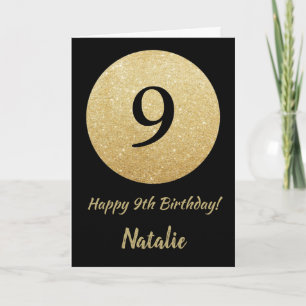 Happy 9. Geburtstag Black and Gold Glitzer Card Karte