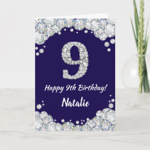 Happy 9. Geburtstag Navy Blue und Silver Glitzer Karte