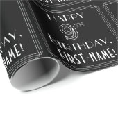 HAPPY 9TH BIRTHDAY; Art Deco Style w/ Custom Name Geschenkpapier (Rolleneckpunkt)