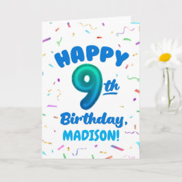 Happy 9th Birthday Card with Custom Name Karte