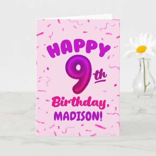 Happy 9th Birthday Card with Custom Name Karte (Kleine Pflanze)