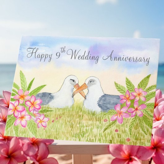 Happy 9th Wedding Anniversary Laysan Albatross Karte