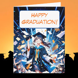 Happy Abschluss Anime Girl in Cap and Gown Karte