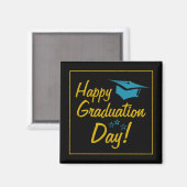 Happy Abschluss Day Black Gold Blue Script Magnet (Vorderseite/Rückseite)