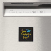 Happy Abschluss Day Black Gold Blue Script Magnet (In Situ (Geschirrspüler))