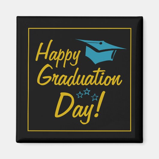 Happy Abschluss Day Black Gold Blue Script Magnet (Vorne)
