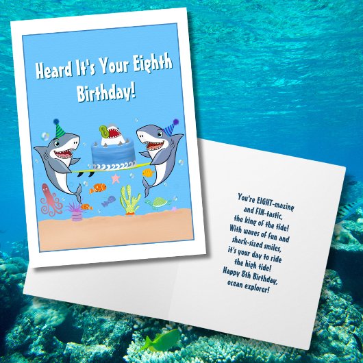 Happy Achte Birthday Sharks mit Cake Card Karte