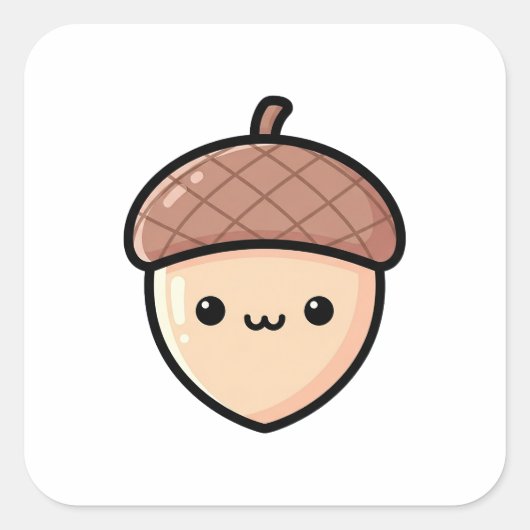 Happy Acorn – Cute Kawaii Illustration Quadratischer Aufkleber (Vorderseite)
