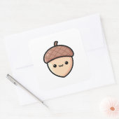 Happy Acorn – Cute Kawaii Illustration Quadratischer Aufkleber (Umschlag)