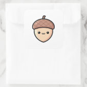 Happy Acorn – Cute Kawaii Illustration Quadratischer Aufkleber (Tasche)