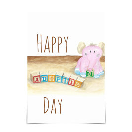 "Happy Adoption Day" Elephant Watercolor Card Karte