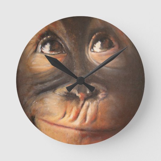 Happy Affe Lächeln Öl Malerei Orangutan Runde Wanduhr (Vorderseite)