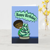 Happy African American Boy and Cake Birthday Karte (Gelbe Blume)
