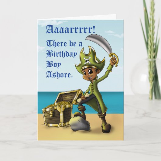 Happy African American Boy Pirate Birthday Karte (Vorderseite)
