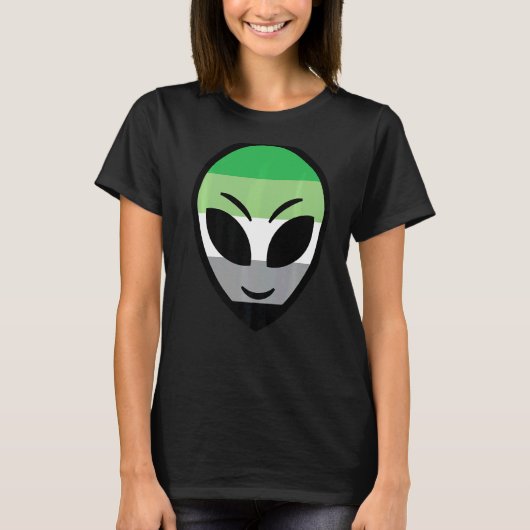 Happy Alien Aromantic Pride Flag T-Shirt (Vorderseite)