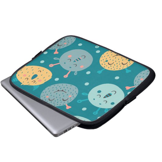 Happy Alien Faces Aquamarin Laptopschutzhülle (Vorne Knopf)