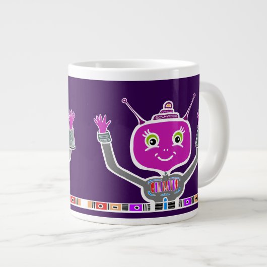 Happy Alien Robot Jumbo-Tasse (Vorderseite Rechts)