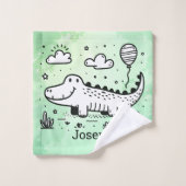 Happy Alligator mit Balloon - Niedliches Kinderzim Badhandtuch Set (Waschlappen)